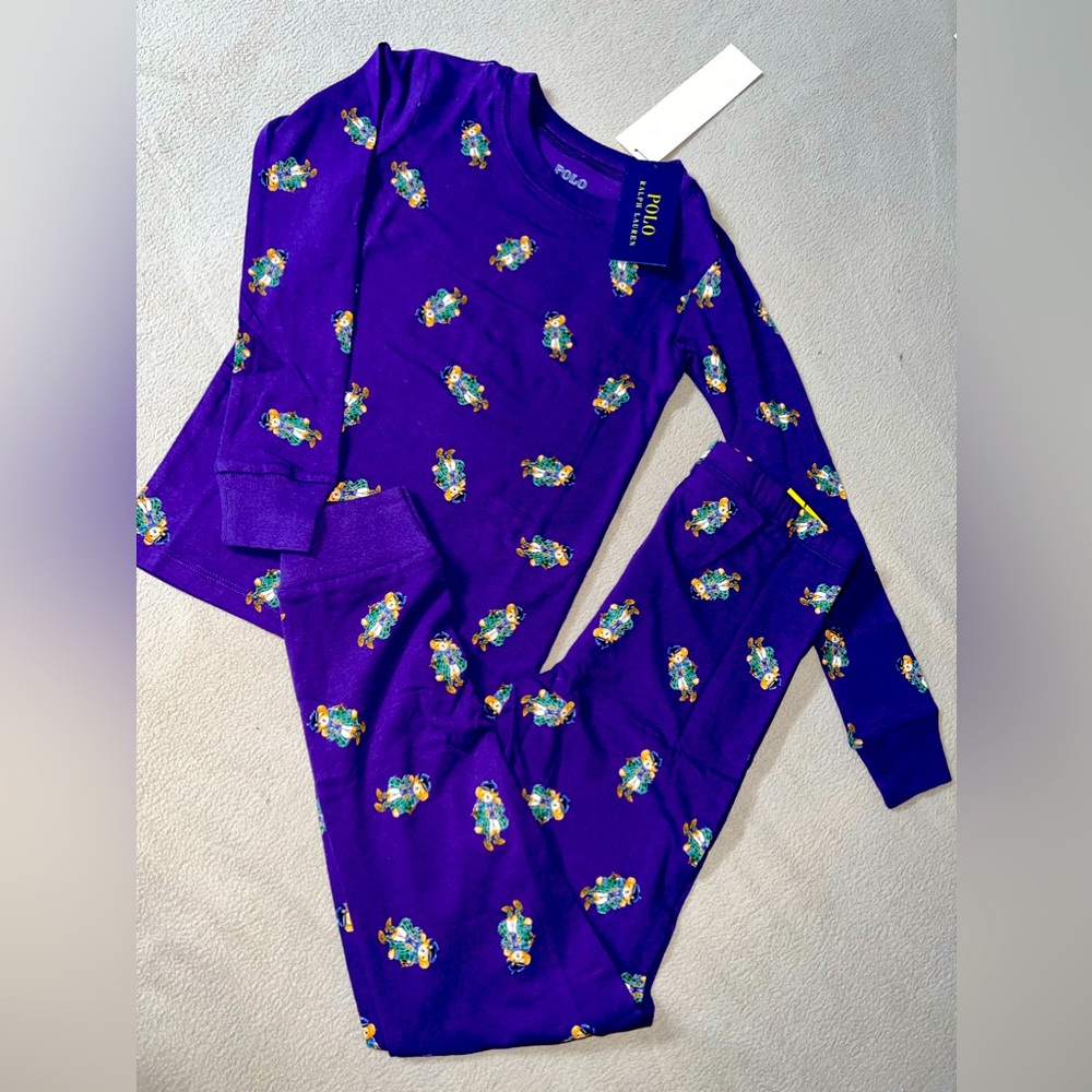 Polo Ralph Lauren Girls Purple Polo Bear Cotton Pajama Set
